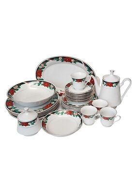 Tienshan Fine China Deck the Halls Green Holly Dinnerware Set